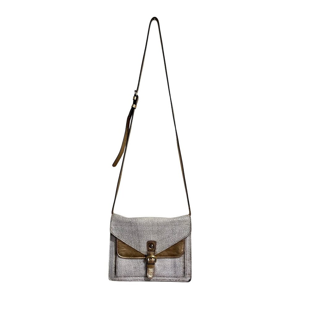 Patricia Nash Crossbody Bag Cassano Herringbone Tweed Buckled Tan Gold Cream - Picture 1 of 10